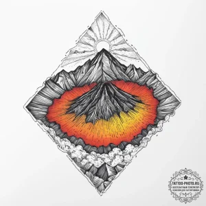 A view of a volcanic crater from the rim., in... - эскиз тату (№1755712830_0, 20.08.2025 18:00) — tattoo-photo.ru