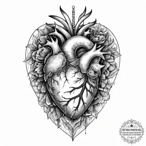 Anatomical heart as a cage with a bird inside... - эскиз тату (№1755713033_0, 20.08.2025 18:03) — tattoo-photo.ru