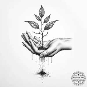 Tattoo sketch a small sapling being watered b... - эскиз тату (№1755713646_0, 20.08.2025 18:14) — tattoo-photo.ru