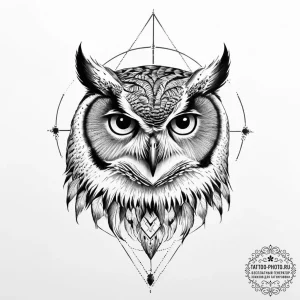 Tattoo design a watchful owl, eyes piercing,... - эскиз тату (№1755717509_0, 20.08.2025 19:18) — tattoo-photo.ru
