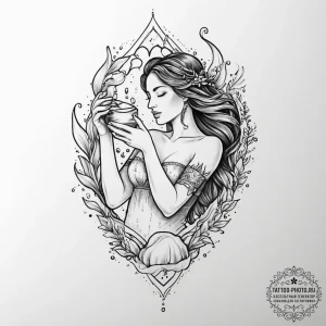 Tattoo sketch aquarius's water-bearer, a mini... - эскиз тату (№1755720410_0, 20.08.2025 20:06) — tattoo-photo.ru