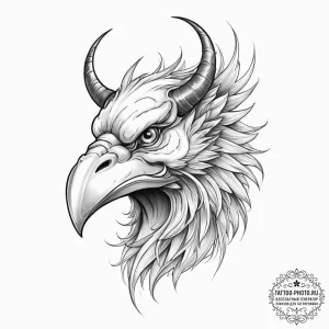 A tengu with a long nose, tattoo line art, bl... - эскиз тату (№1755721229_0, 20.08.2025 20:20) — tattoo-photo.ru