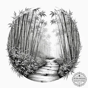 A path winding through a dense bamboo forest,... - эскиз тату (№1755721849_0, 20.08.2025 20:30) — tattoo-photo.ru