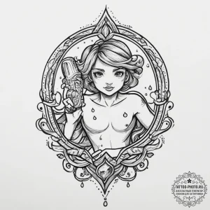 Tattoo sketch aquarius's water-bearer with a... - эскиз тату (№1755722890_0, 20.08.2025 20:48) — tattoo-photo.ru