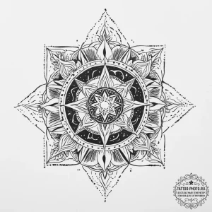 Tattoo design: a geometric mandala incorporat... - эскиз тату (№1755723100_0, 20.08.2025 20:51) — tattoo-photo.ru