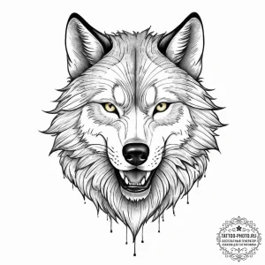 Wolf grin, artistic tattoo sketch, fine lines... - эскиз тату (№1755724540_0, 20.08.2025 21:15) — tattoo-photo.ru