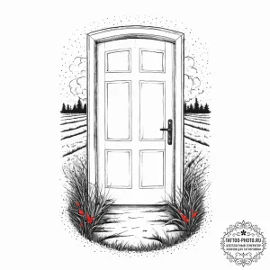 A door standing alone in a field, concept art... - эскиз тату (№1755725156_0, 20.08.2025 21:25) — tattoo-photo.ru
