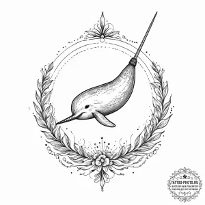 Narwhal, tattoo line art, on a clean white pa... - эскиз тату (№1755725568_0, 20.08.2025 21:32) — tattoo-photo.ru