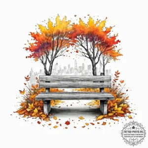 A lonely bench in a city park during autumn,... - эскиз тату (№1755727206_0, 20.08.2025 22:00) — tattoo-photo.ru