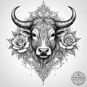 Tattoo design a taurus bull with venus's glyp... - эскиз тату (№1755728672_0, 20.08.2025 22:24) — tattoo-photo.ru