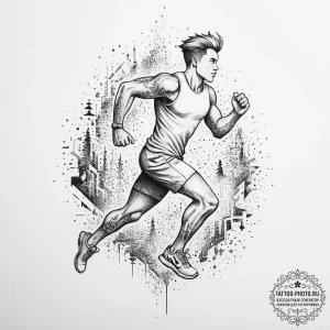 Tattoo design a retro character running acros... - эскиз тату (№1755729087_0, 20.08.2025 22:31) — tattoo-photo.ru