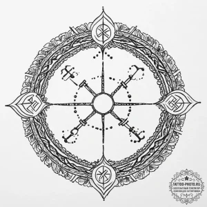 Tattoo design: a kolovrat surrounded by a rin... - эскиз тату (№1755732210_0, 20.08.2025 23:23) — tattoo-photo.ru