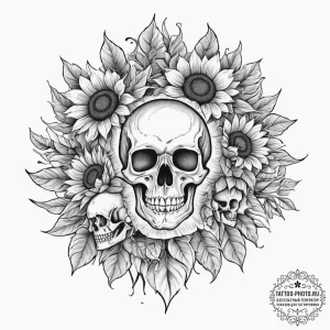 A field of sunflowers, all facing the sun., t... - эскиз тату (№1755732413_0, 20.08.2025 23:26) — tattoo-photo.ru