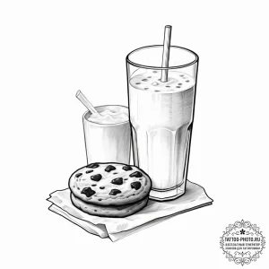 Tattoo design a 'cookie' on one, a 'glass of... - эскиз тату (№1755732619_0, 20.08.2025 23:30) — tattoo-photo.ru