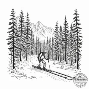 A person cross-country skiing through a silen... - эскиз тату (№1755733853_0, 20.08.2025 23:50) — tattoo-photo.ru