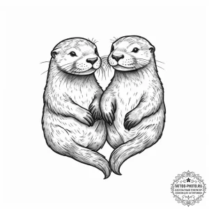 Tattoo design a pair of otters holding hands,... - эскиз тату (№1755735073_0, 21.08.2025 00:11) — tattoo-photo.ru