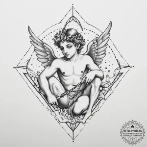 Cupid, tattoo line art, on a clean white pape... - эскиз тату (№1755735711_0, 21.08.2025 00:21) — tattoo-photo.ru