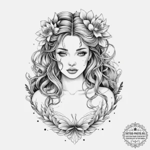 A neo-traditional tattoo of a rusalka brushin... - эскиз тату (№1755735906_0, 21.08.2025 00:25) — tattoo-photo.ru