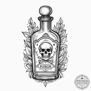 An apothecary bottle labeled "poison", tattoo... - эскиз тату (№1755738063_0, 21.08.2025 01:01) — tattoo-photo.ru