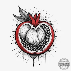 A close-up of a pomegranate, with its seeds e... - эскиз тату (№1755738846_0, 21.08.2025 01:14) — tattoo-photo.ru