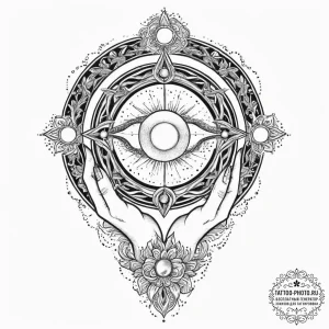 Tattoo sketch a celestial body being held by... - эскиз тату (№1755739041_0, 21.08.2025 01:17) — tattoo-photo.ru