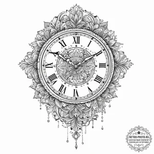 Tattoo design a clock with hands frozen at a... - эскиз тату (№1755740617_0, 21.08.2025 01:43) — tattoo-photo.ru
