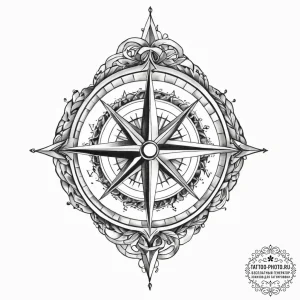 Tattoo sketch a weathered compass, pointing t... - эскиз тату (№1755741416_0, 21.08.2025 01:56) — tattoo-photo.ru
