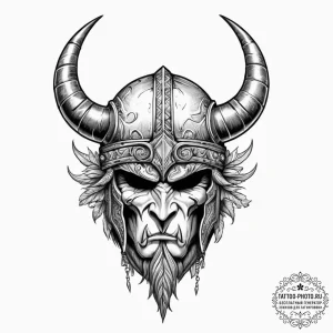 Tattoo sketch a fantasy barbarian's horned he... - эскиз тату (№1755742811_0, 21.08.2025 02:20) — tattoo-photo.ru