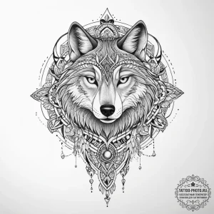 A sketch style tattoo of a wolf and a falcon,... - эскиз тату (№1755743211_0, 21.08.2025 02:26) — tattoo-photo.ru