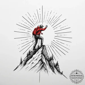 Tattoo sketch a mountain climber reaching a s... - эскиз тату (№1755744004_0, 21.08.2025 02:40) — tattoo-photo.ru