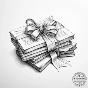 Tattoo sketch a stack of old, worn letters ti... - эскиз тату (№1755744203_0, 21.08.2025 02:43) — tattoo-photo.ru
