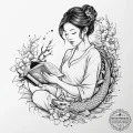A young woman reading a book on a crowded tok... - эскиз тату (№1755744802_0, 21.08.2025 02:53) — tattoo-photo.ru