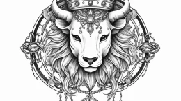 Tattoo sketch a zodiac animal head with a cla... - эскиз тату (№1755744999_0, 21.08.2025 02:56) — tattoo-photo.ru