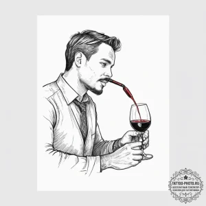 A shot of a sommelier tasting wine in a cella... - эскиз тату (№1755745398_0, 21.08.2025 03:03) — tattoo-photo.ru