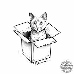 Schrodinger's cat in a box, tattoo sketch des... - эскиз тату (№1755748798_0, 21.08.2025 03:59) — tattoo-photo.ru