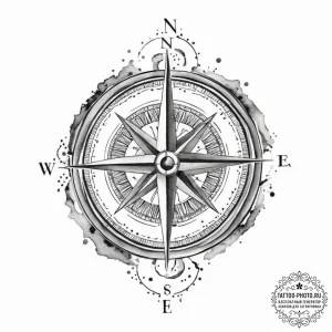 Compass, ink illustration for tattoo, on a cl... - эскиз тату (№1755749996_0, 21.08.2025 04:19) — tattoo-photo.ru