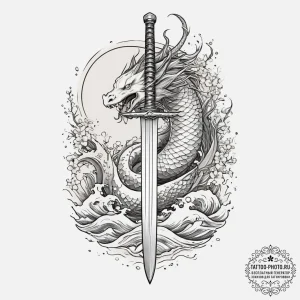 Tattoo design a classic fantasy sword plunged... - эскиз тату (№1755750394_0, 21.08.2025 04:26) — tattoo-photo.ru