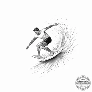 A person learning to surf, falling off the bo... - эскиз тату (№1755751391_0, 21.08.2025 04:43) — tattoo-photo.ru