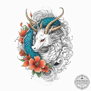 Capricorn, ink illustration for tattoo, on a... - эскиз тату (№1755781109_0, 21.08.2025 12:58) — tattoo-photo.ru