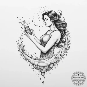 Tattoo sketch aquarius's water-bearer, pourin... - эскиз тату (№1755781901_0, 21.08.2025 13:11) — tattoo-photo.ru