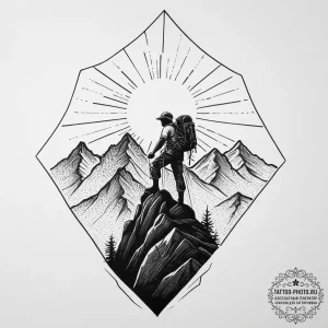 Tattoo sketch a mountain climber reaching a s... - эскиз тату (№1755782685_0, 21.08.2025 13:24) — tattoo-photo.ru