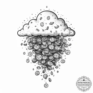 Tattoo sketch a pixelated cloud raining money... - эскиз тату (№1755784642_0, 21.08.2025 13:57) — tattoo-photo.ru