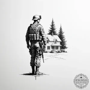Tattoo sketch a silhouette of a soldier stand... - эскиз тату (№1755785034_0, 21.08.2025 14:03) — tattoo-photo.ru