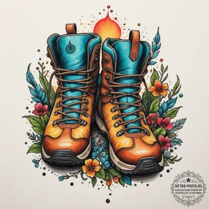 Tattoo sketch a pair of hiking boots, one on... - эскиз тату (№1755785433_0, 21.08.2025 14:10) — tattoo-photo.ru