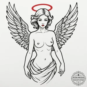 Angel, tattoo line art, on a clean white pape... - эскиз тату (№1755785829_0, 21.08.2025 14:17) — tattoo-photo.ru