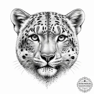 Snow leopard, artistic tattoo sketch, dotwork... - эскиз тату (№1755788019_0, 21.08.2025 14:53) — tattoo-photo.ru