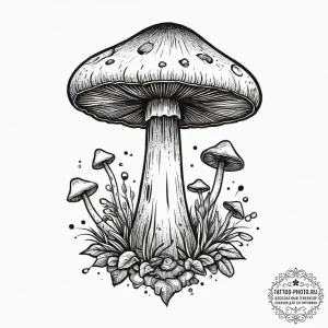 Tattoo design a single, powerful mushroom pus... - эскиз тату (№1755791614_0, 21.08.2025 15:53) — tattoo-photo.ru