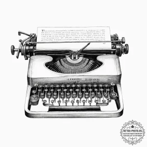 A close-up of a typewriter's keys, showing th... - эскиз тату (№1755792017_0, 21.08.2025 16:00) — tattoo-photo.ru