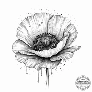 A poppy flower field, tattoo drawing outline,... - эскиз тату (№1755792615_0, 21.08.2025 16:10) — tattoo-photo.ru