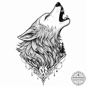 Tattoo design a wolf howling victoriously on... - эскиз тату (№1755795388_0, 21.08.2025 16:56) — tattoo-photo.ru